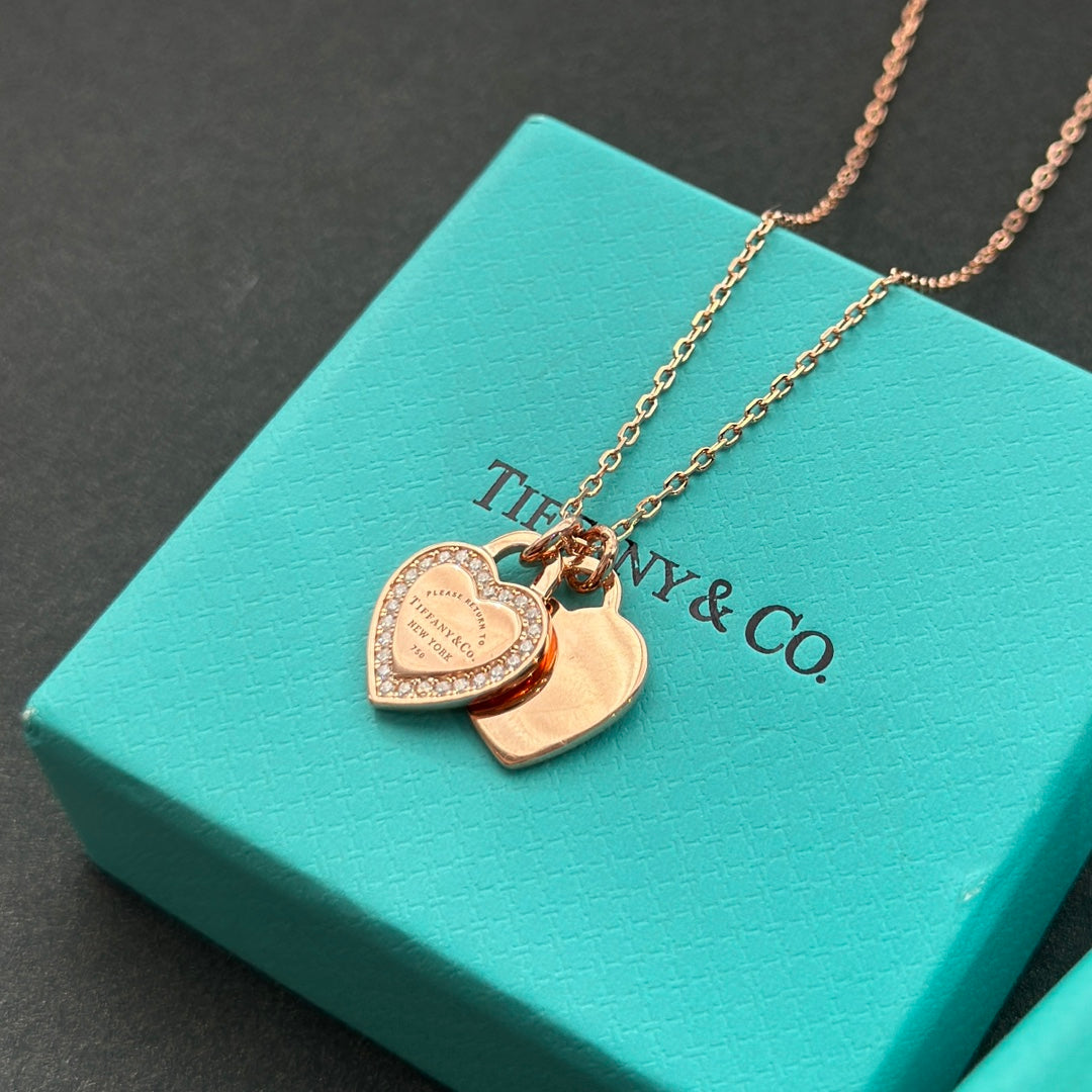 18K Tiffany Red Double Heart Diamond Necklaces