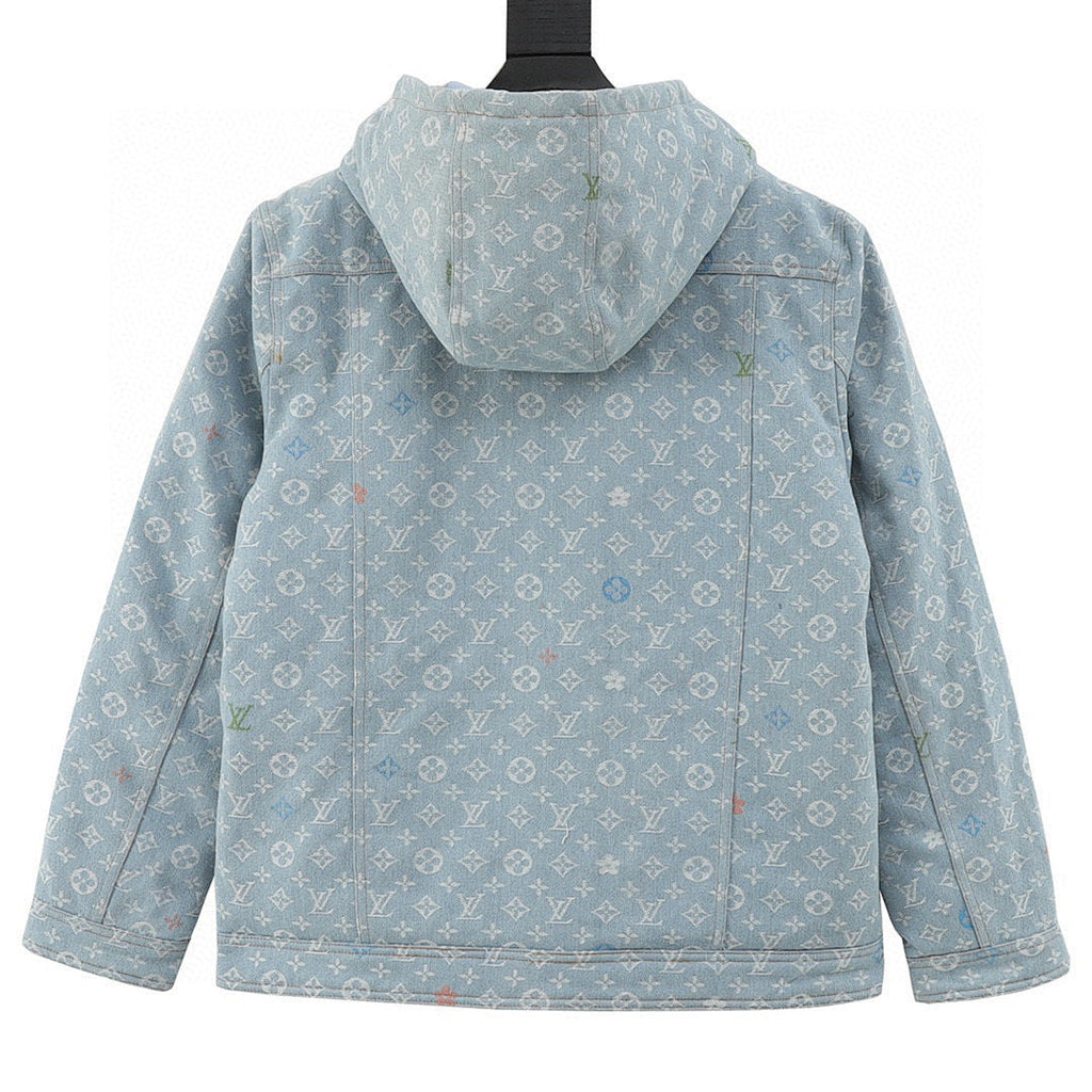 Louis Vuitton All-Over Jacquard Logo Washed & Distressed Cotton Hooded Jacket